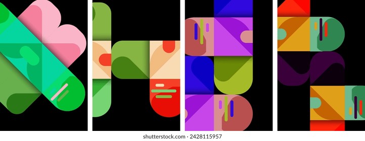 Geometric colorful poster backgrounds with squares and circles
