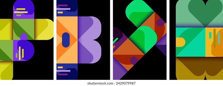 Geometric colorful poster backgrounds with squares and circles