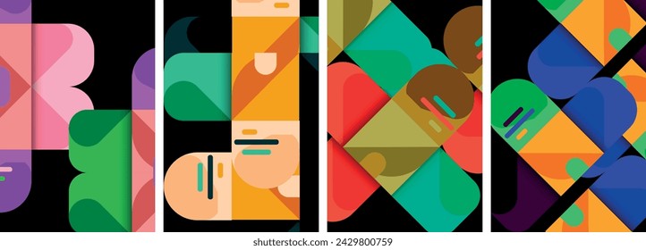 Geometric colorful poster backgrounds with squares and circles