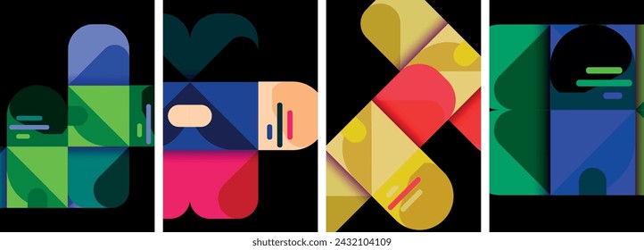 Geometric colorful poster backgrounds with squares and circles