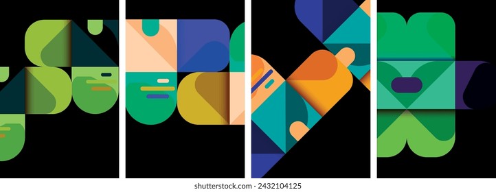 Geometric colorful poster backgrounds with squares and circles
