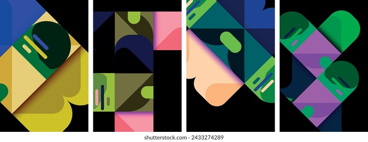 Geometric colorful poster backgrounds with squares and circles