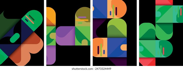 Geometric colorful poster backgrounds with squares and circles