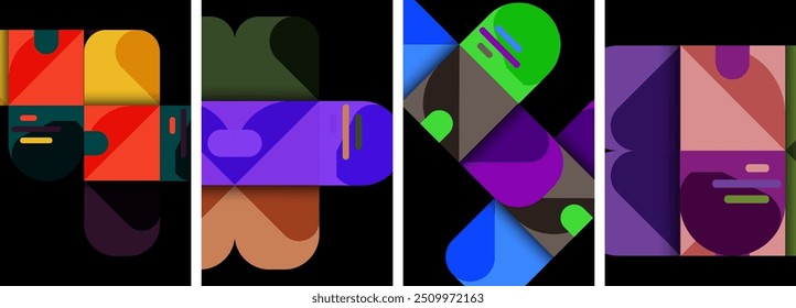 Geometric colorful poster backgrounds with squares and circles
