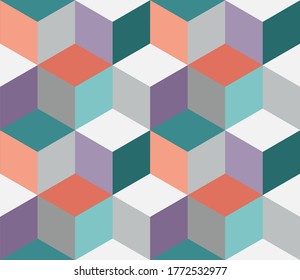Diseño de patrones sin costura geométrico y colorido. Patrón de cubo, cuadrados o hexágono para impresión, tela o fondo.