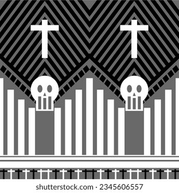 geometric colorful seamless pattern design for fabric, background ,clothing ,vector illustration ,color is Black , White , Gray. Halloween , Skull , Cross