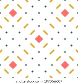 Geometric colorful seamless pattern with rhombs and shapes. Abstract vector diamond art. Artistic illustration for fabric design, wallpaper, decorative paper, web design, background, postcard.