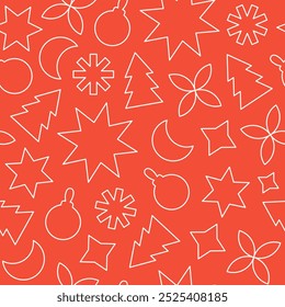 Geometric colorful seamless pattern. Trendy abstract swiss background. Red and white colors. Vector illustration