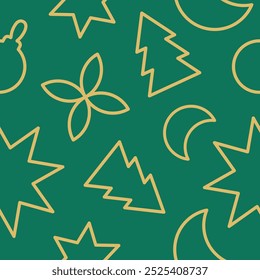Geometrisches buntes nahtloses Muster. Trendy abstrakter Schweizer Hintergrund. Grüne und goldene Farben Vektorgrafik