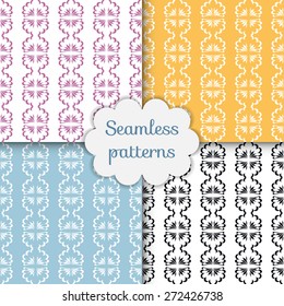 Geometric colorful seamless patterns set. Vector repeating texture, line art. Abstract background.