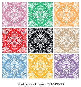 Geometric colorful seamless patterns set, ethnic arabic ornament collection. Abstract vector background.