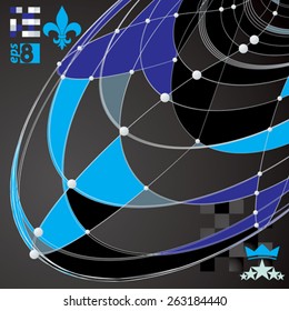 Geometric colorful segment structure with wire mesh, modern science and tech background.