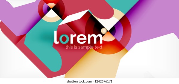 Geometrische, bunte Formen bilden abstrakten Hintergrund. Minimales dynamisches Design. Trendy abstrakte Layout-Vorlage für Geschäfts- oder Technologiepräsentation oder Web-Broschüre Titelbild, Bildschirmhintergrund. Vektorgrafik