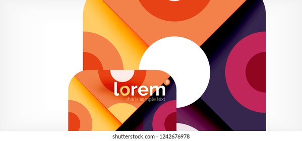 Geometrische, bunte Formen bilden abstrakten Hintergrund. Minimales dynamisches Design. Trendy abstrakte Layout-Vorlage für Geschäfts- oder Technologiepräsentation oder Web-Broschüre Titelbild, Bildschirmhintergrund. Vektorgrafik