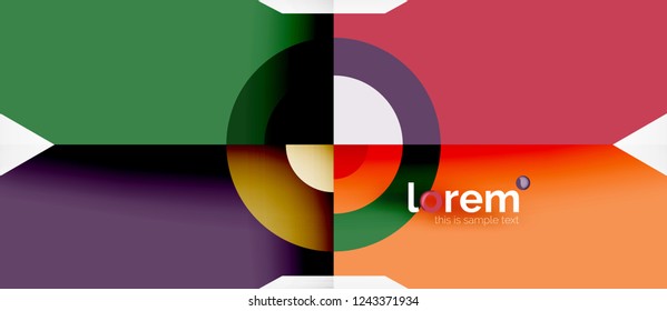 Geometrische, bunte Formen bilden abstrakten Hintergrund. Minimales dynamisches Design. Trendy abstrakte Layout-Vorlage für Geschäfts- oder Technologiepräsentation oder Web-Broschüre Titelbild, Bildschirmhintergrund. Vektorgrafik