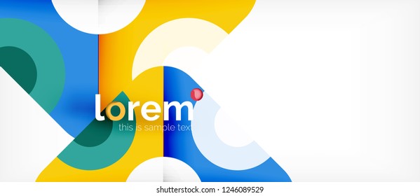 Geometrische, bunte Formen bilden abstrakten Hintergrund. Minimales dynamisches Design. Trendy abstrakte Layout-Vorlage für Geschäfts- oder Technologiepräsentation oder Web-Broschüre Titelbild, Bildschirmhintergrund. Vektorgrafik