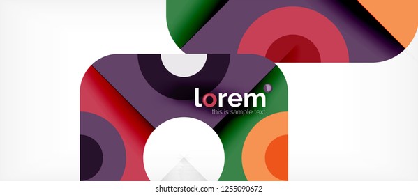 Geometrische, bunte Formen bilden abstrakten Hintergrund. Minimales dynamisches Design. Trendy abstrakte Layout-Vorlage für Geschäfts- oder Technologiepräsentation oder Web-Broschüre Titelbild, Bildschirmhintergrund. Vektorgrafik
