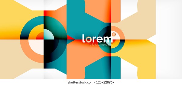 Geometrische, bunte Formen bilden abstrakten Hintergrund. Minimales dynamisches Design. Trendy abstrakte Layout-Vorlage für Geschäfts- oder Technologiepräsentation oder Web-Broschüre Titelbild, Bildschirmhintergrund. Vektorgrafik