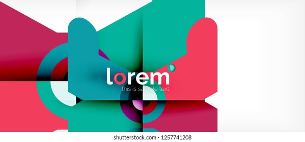 Geometrische, bunte Formen bilden abstrakten Hintergrund. Minimales dynamisches Design. Trendy abstrakte Layout-Vorlage für Geschäfts- oder Technologiepräsentation oder Web-Broschüre Titelbild, Bildschirmhintergrund. Vektorgrafik