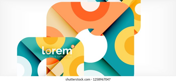 Geometrische, bunte Formen bilden abstrakten Hintergrund. Minimales dynamisches Design. Trendy abstrakte Layout-Vorlage für Geschäfts- oder Technologiepräsentation oder Web-Broschüre Titelbild, Bildschirmhintergrund. Vektorgrafik
