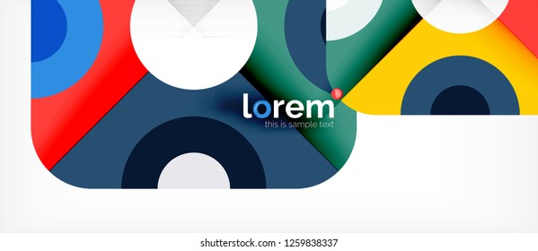 Geometrische, bunte Formen bilden abstrakten Hintergrund. Minimales dynamisches Design. Trendy abstrakte Layout-Vorlage für Geschäfts- oder Technologiepräsentation oder Web-Broschüre Titelbild, Bildschirmhintergrund. Vektorgrafik