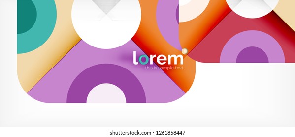 Geometrische, bunte Formen bilden abstrakten Hintergrund. Minimales dynamisches Design. Trendy abstrakte Layout-Vorlage für Geschäfts- oder Technologiepräsentation oder Web-Broschüre Titelbild, Bildschirmhintergrund. Vektorgrafik