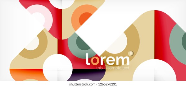 Geometrische, bunte Formen bilden abstrakten Hintergrund. Minimales dynamisches Design. Trendy abstrakte Layout-Vorlage für Geschäfts- oder Technologiepräsentation oder Web-Broschüre Titelbild, Bildschirmhintergrund. Vektorgrafik