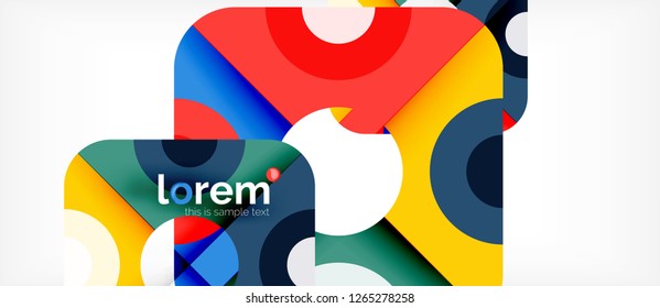 Geometrische, bunte Formen bilden abstrakten Hintergrund. Minimales dynamisches Design. Trendy abstrakte Layout-Vorlage für Geschäfts- oder Technologiepräsentation oder Web-Broschüre Titelbild, Bildschirmhintergrund. Vektorgrafik