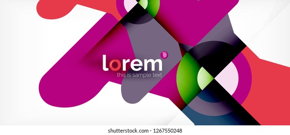 Geometrische, bunte Formen bilden abstrakten Hintergrund. Minimales dynamisches Design. Trendy abstrakte Layout-Vorlage für Geschäfts- oder Technologiepräsentation oder Web-Broschüre Titelbild, Bildschirmhintergrund. Vektorgrafik
