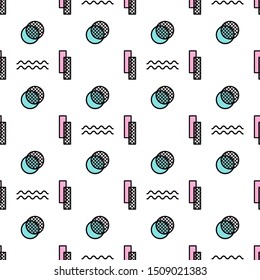 Geometric colorful shapes seamless pattern. White background.