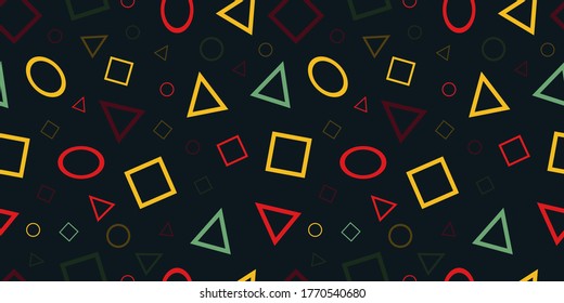 formas geométricas coloridas, patrón vectorial sin fisuras. Resumen de textura caótica con formas geométricas. Fondo simple.