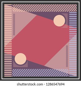 Geometric colorful silk scarf pattern on red and purple. Hijab style