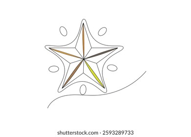Geometric colorful star with abstract one line art creative star illustration with curved artistic line art design 