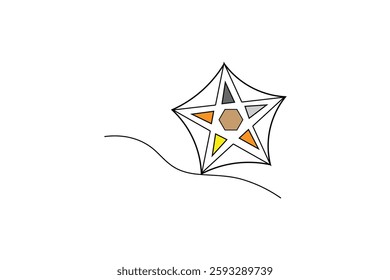 Geometric colorful star with abstract one line art creative star illustration with curved artistic line art design 