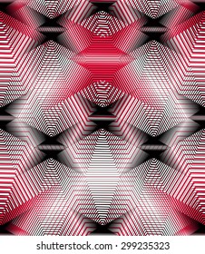 Geometric colorful stripy overlay seamless pattern, bright vector abstract background. Graphic symmetric ornament.