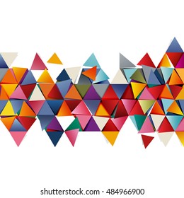 Geometric colorful triangle mosaic and separate pattern element on white. Modern overlapping triangles. Business or tech presentation, vector illustration