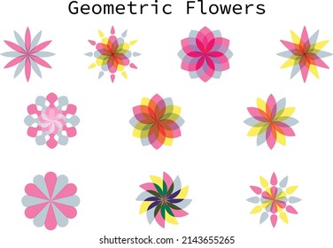 Geometric colorful vector flowers pack