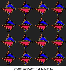 Geometric colorful vector pattern on black background, repeatable modern design