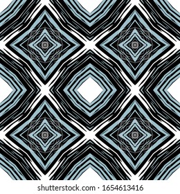 Geometric colorful vector seamless pattern. Symmetric ornamental grunge background. Repeat textured abstract backdrop. Rhombus ornaments. Dirty design. Rough texture. Template. For prints, fabric.