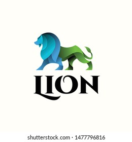 geometric colorful, vibrant, lion logo design, icon, vector, template, white background