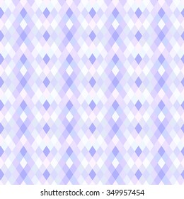 Geometric colorful violet white rhombus mosaic seamless vector pattern. Abstract textured decorative card for banner, print, template, cover, decoration, design, fabric, textile, wallpaper, template