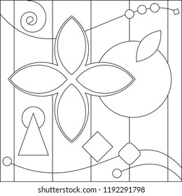 Geometric Coloring Page, Geometric Shape Outline, Geometry Vector Art Illustration