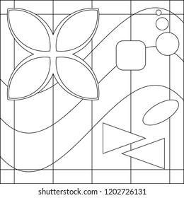 Geometric Coloring Page, Geometric Shape Outline, Geometry Vector Art Illustration