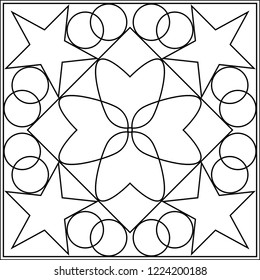 Geometric Coloring Page, Geometric Shape Outline, Geometry Vector Art Illustration