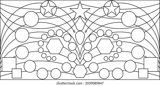 Geometric Coloring Page, Geometric Shape Outline, Geometry Vector Art Illustration