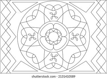 Geometric Coloring Page, Geometric Shape Outline, Geometry, Activity Sheet Vector Art Illustration