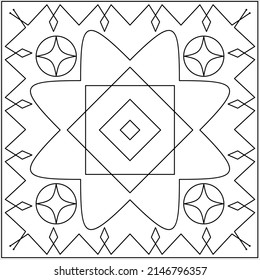 Geometric Coloring Page, Geometric Shape Outline, Geometry, Activity Sheet Vector Art Illustration