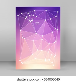 Geometric colors gradient background of bright perspective with lighting glowing triangle 3d effect crystal lattice lines & point circle. Graphic template. Vector EPS 10 business brochure A4 format