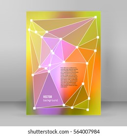 Geometric colors gradient background of bright perspective with lighting glowing triangle 3d effect crystal lattice lines & point circle. Graphic template. Vector EPS 10 business brochure A4 format