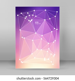 Geometric colors gradient background of bright perspective with lighting glowing triangle 3d effect crystal lattice lines & point circle. Graphic template. Vector EPS 10 business brochure A4 format
